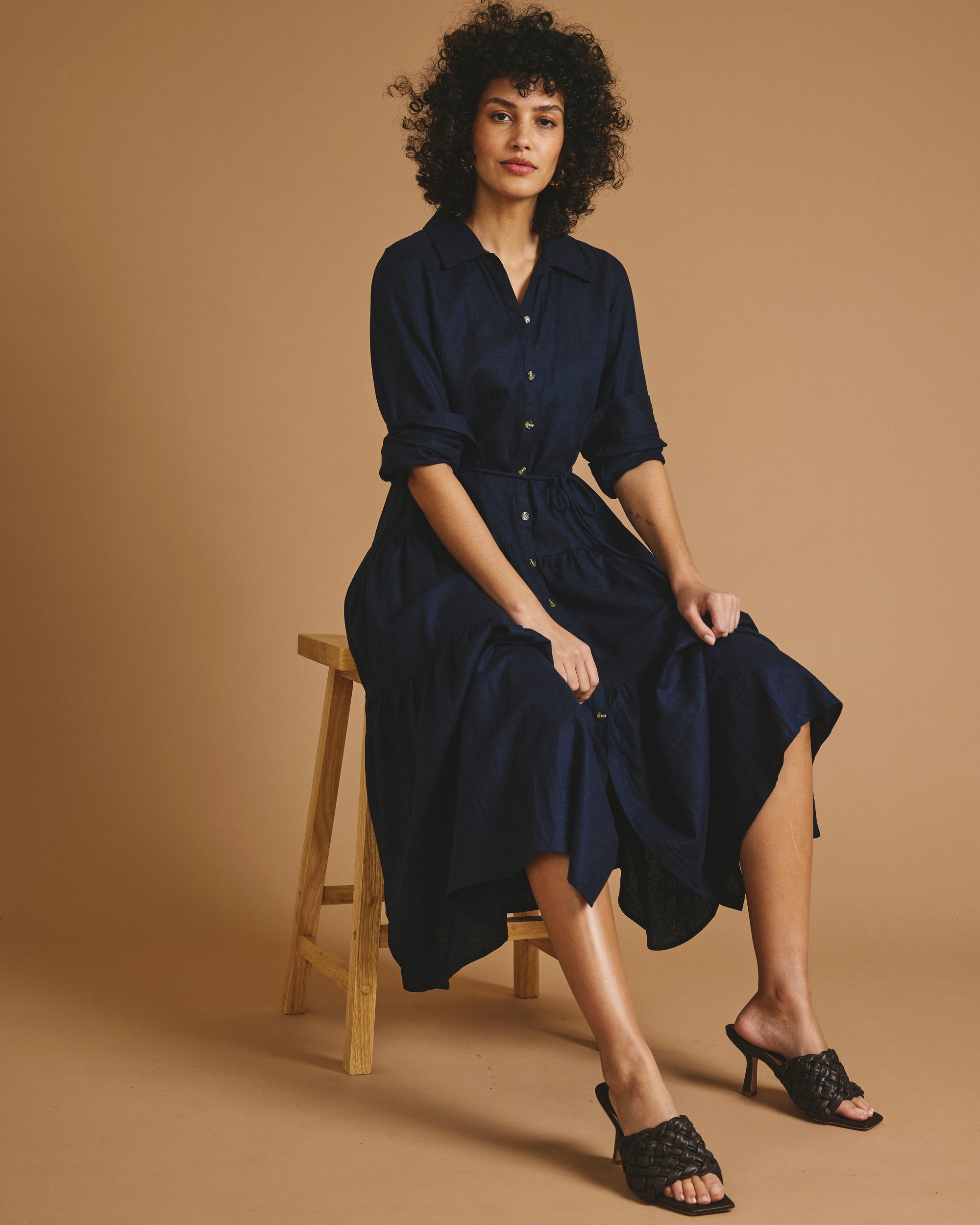 Alix Linen Shirtdress - / Navy- Size4XS - by Universal Standard Alix Linen Shirtdress - / Navy- Size4XS - by Universal Standard