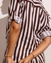Button Back Linen Blend Polo Shirt - Peppercorn Stripe | Plus Size & Straight Size Women's Fashion | Universal Standard