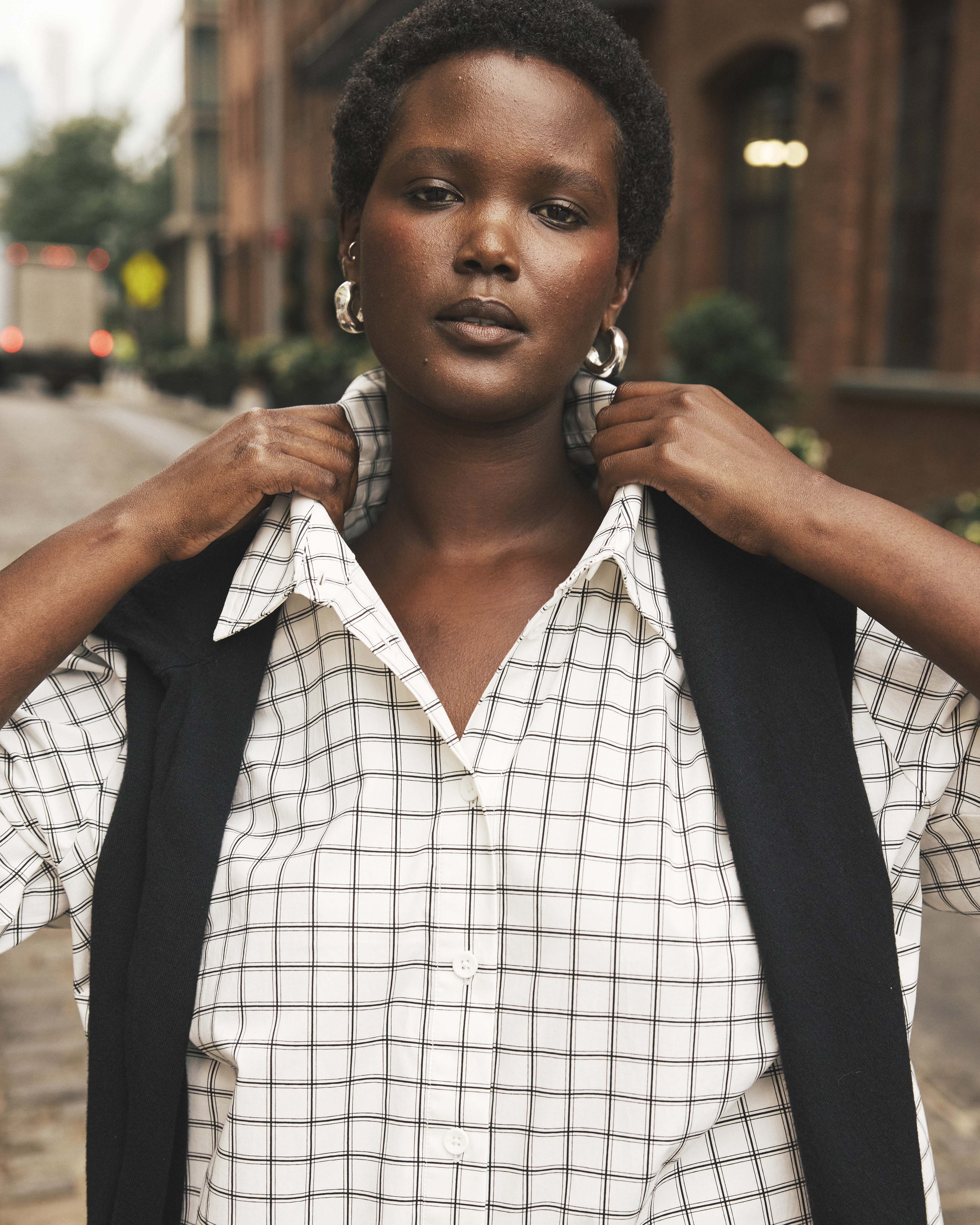 The Artist Oversized Poplin Shirt - White Windowpane Check
