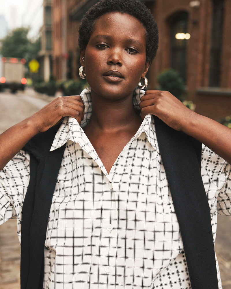 The Artist Oversized Poplin Shirt - White Windowpane Check | Plus Size & Straight Size Women's Fashion | Universal Standard