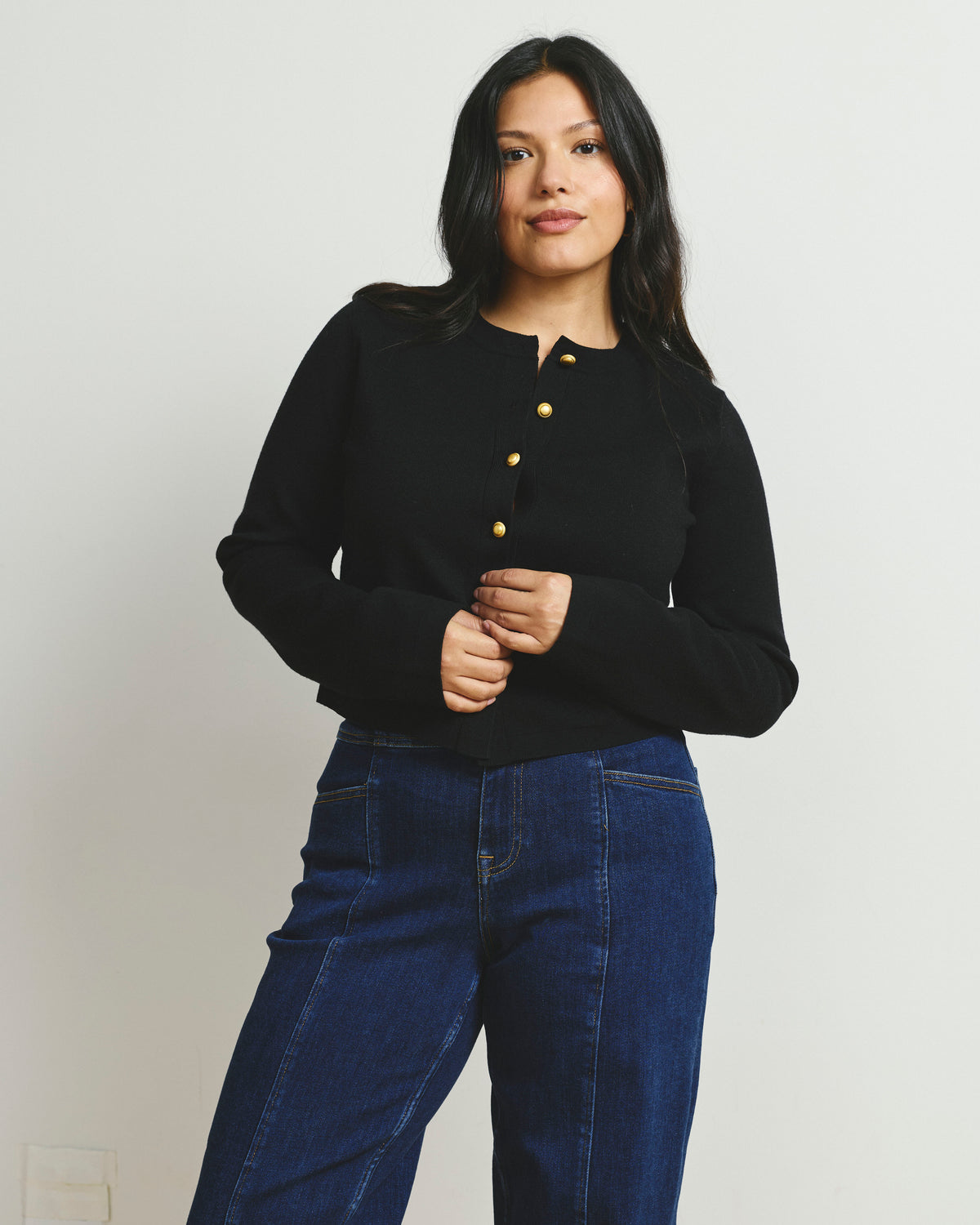 Gabrielle Button-Front Cardigan - Black