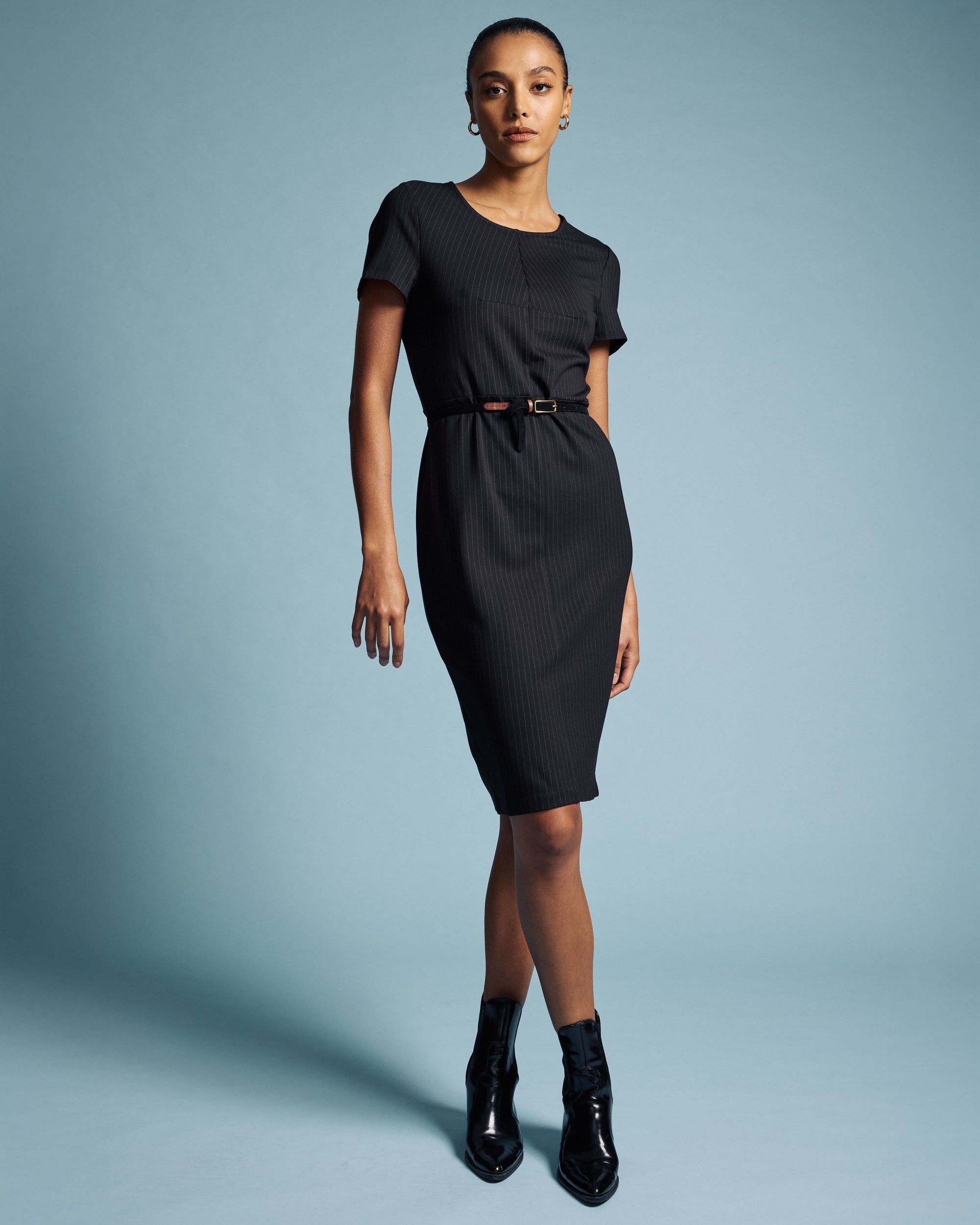 Executive Ponte Dress - Slate Pinstripe By Universal Standard Executive Ponte Dress - Slate Pinstripe By Universal Standard