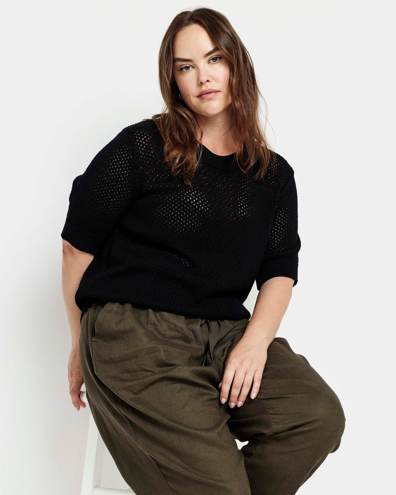 Positano Pointelle Mock Neck Sweater - Black | Plus Size & Straight Size Women's Fashion | Universal Standard