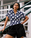 Sandy Short Sleeve Stretch Linen Blend Shirt - Geometrica Print | Plus Size & Straight Size Women's Fashion | Universal Standard