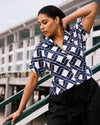Sandy Short Sleeve Stretch Linen Blend Shirt - Geometrica Print | Plus Size & Straight Size Women's Fashion | Universal Standard