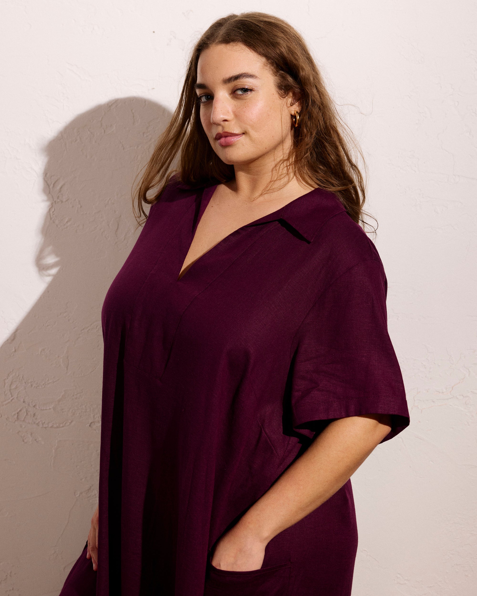 Padma Polo Neck Linen Dress - Acai | Plus Size & Straight Size Women's Fashion | Universal Standard