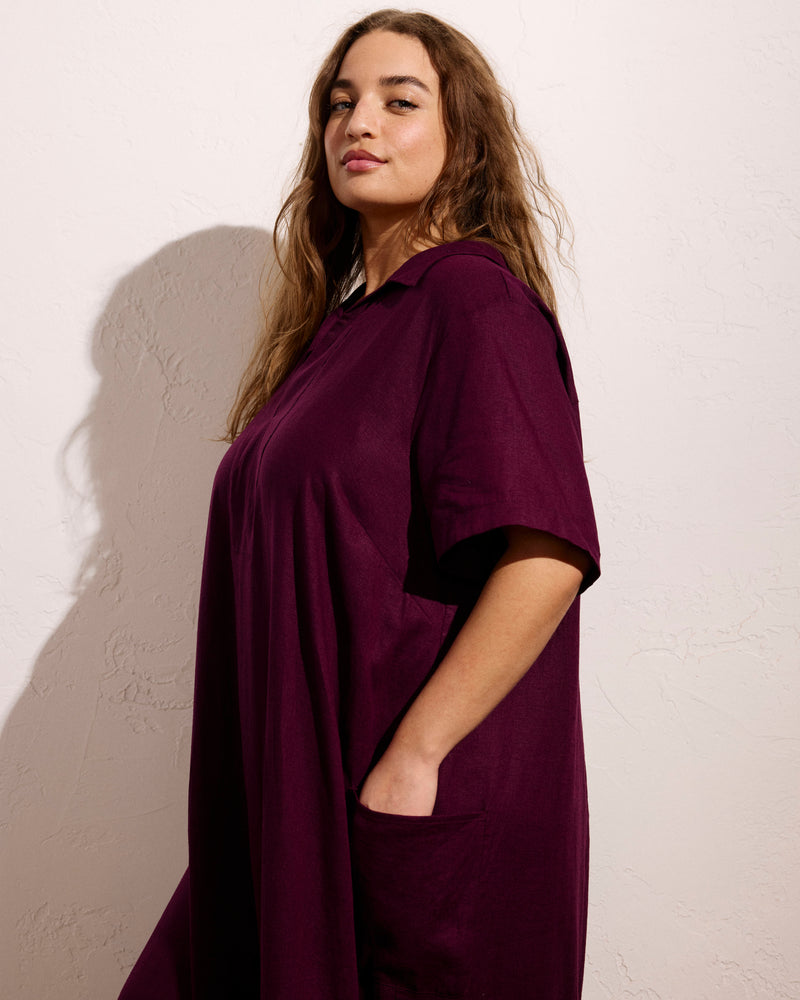 Padma Polo Neck Linen Dress - Acai | Plus Size & Straight Size Women's Fashion | Universal Standard