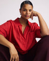 Button Back Linen Blend Polo Shirt - Brilliant Red | Plus Size & Straight Size Women's Fashion | Universal Standard