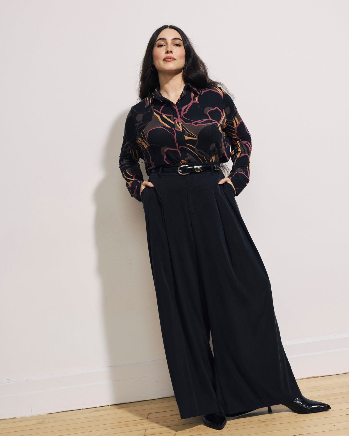 Elbe Popover Liquid Jersey Shirt Classic Fit - Poppy Field Print | Plus Size & Straight Size Women's Fashion | Universal Standard