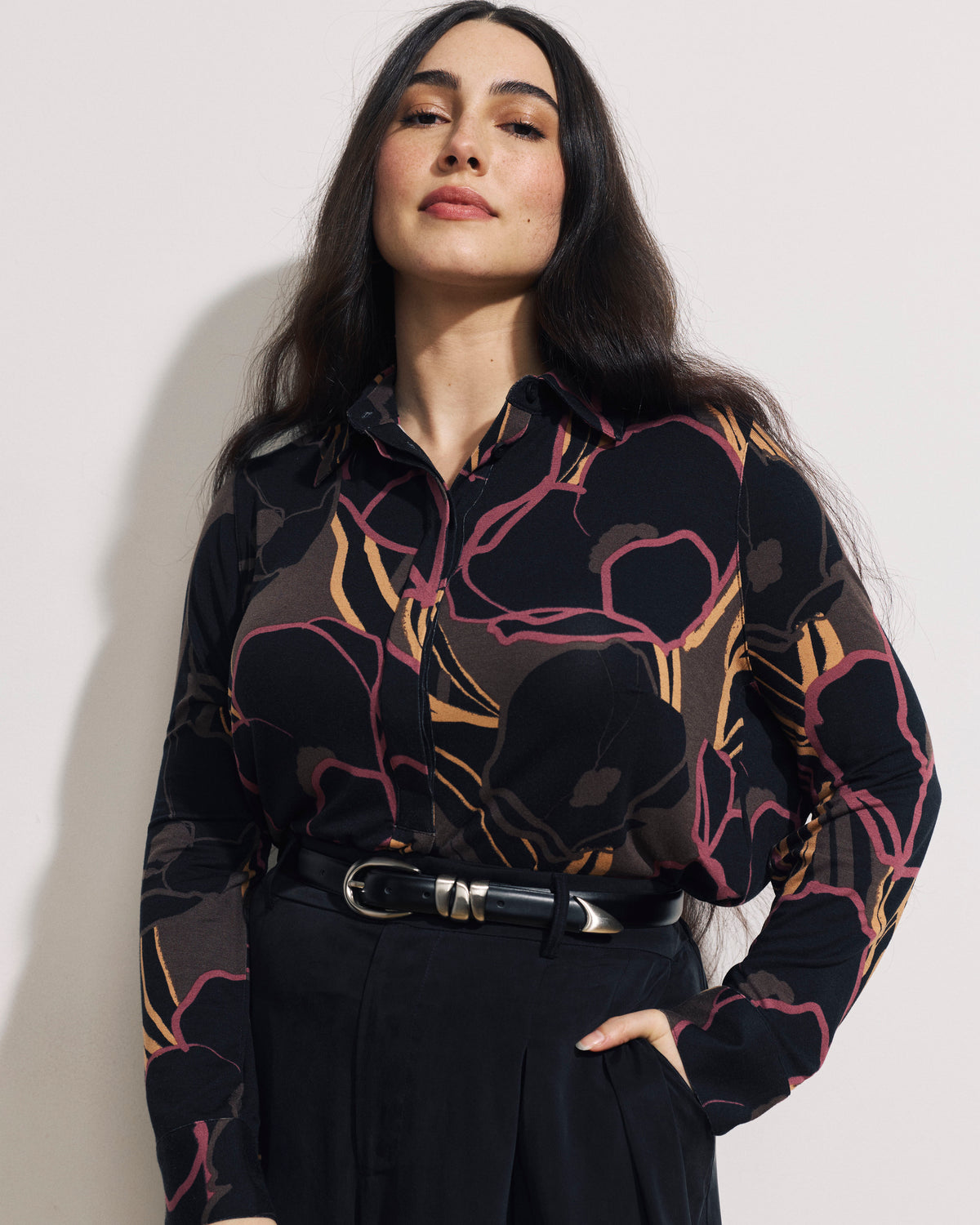 Elbe Popover Liquid Jersey Shirt Classic Fit - Poppy Field Print | Plus Size & Straight Size Women's Fashion | Universal Standard