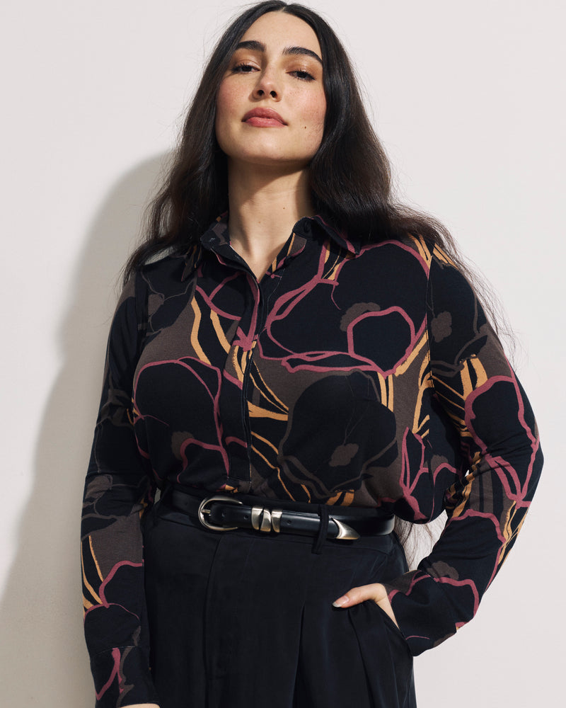 Elbe Popover Liquid Jersey Shirt Classic Fit - Poppy Field Print | Plus Size & Straight Size Women's Fashion | Universal Standard