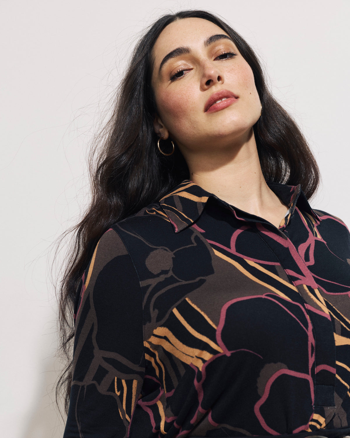 Elbe Popover Liquid Jersey Shirt Classic Fit - Poppy Field Print | Plus Size & Straight Size Women's Fashion | Universal Standard