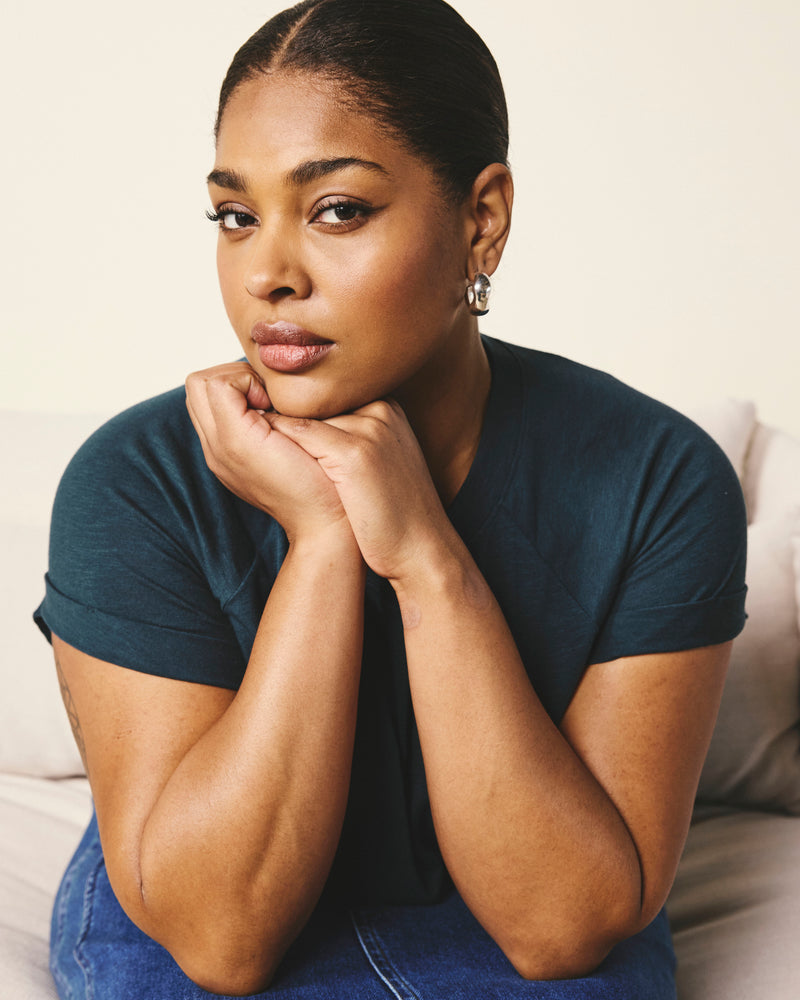 Woman wearing Light-As-Air Boy Tee - Deep Sea from Universal Standard