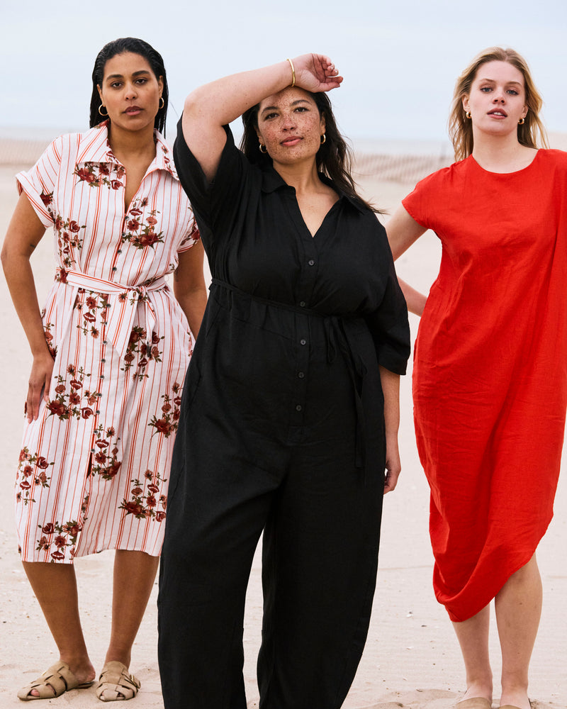 Sandy Stretch Linen Shirtdress - Wild Flower Bouquet Print on Stripes | Plus Size & Straight Size Women's Fashion | Universal Standard