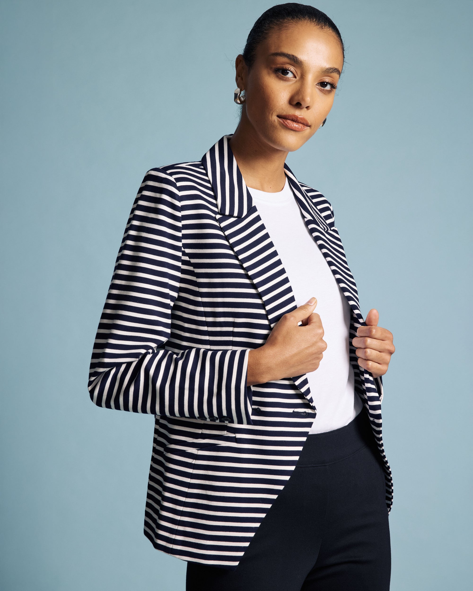 Bianca Double Breasted Ponte Blazer - St. James Stripe