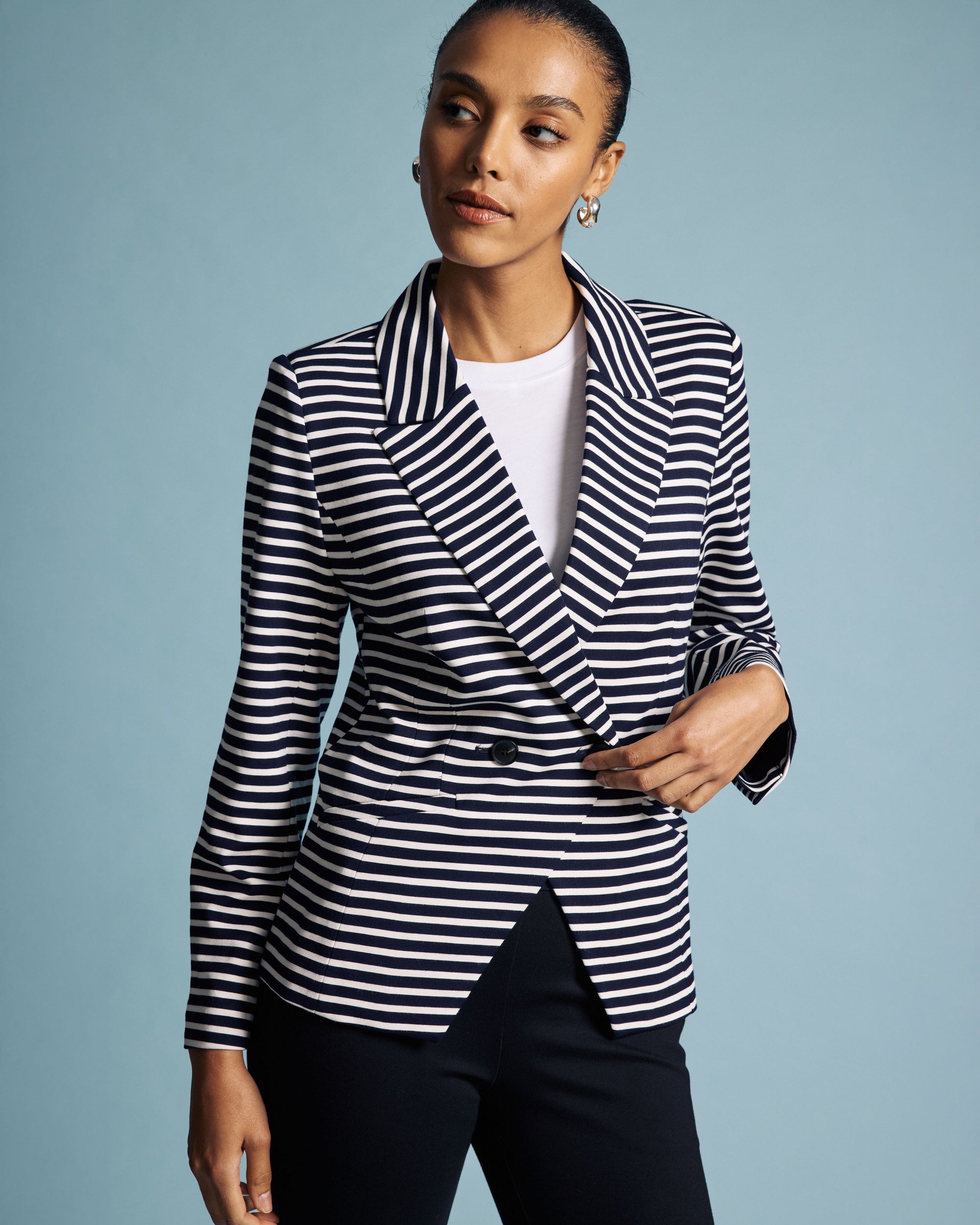Bianca Double Breasted Ponte Blazer - St. James Stripe