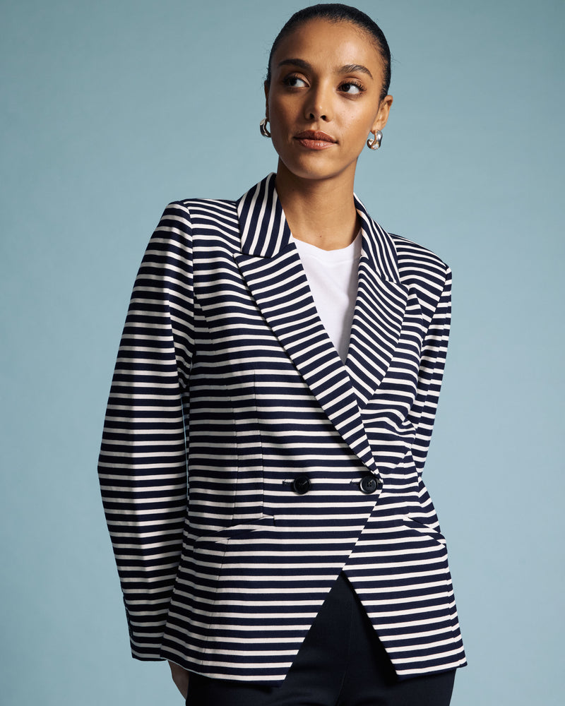 Bianca Double Breasted Ponte Blazer - St. James Stripe