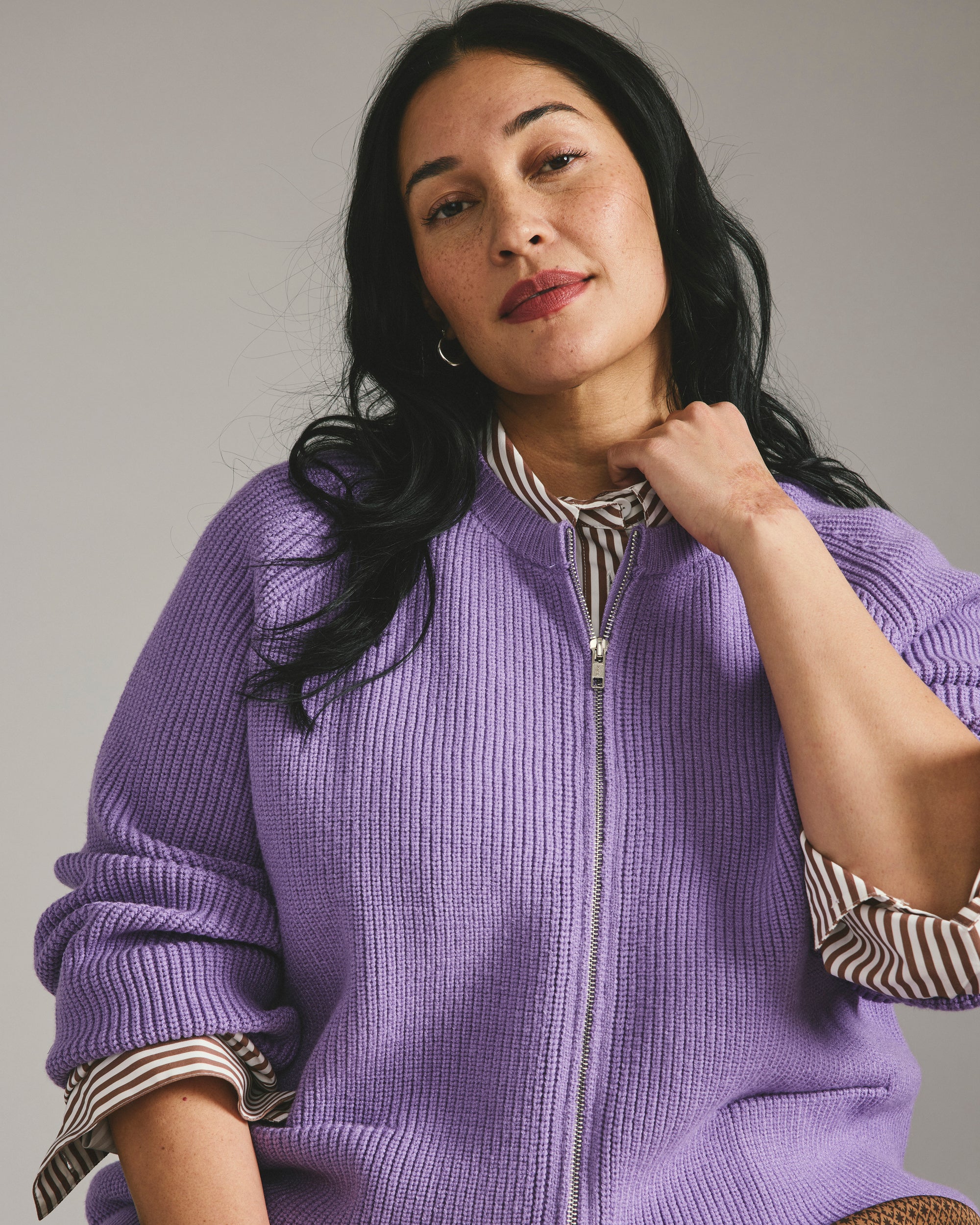 Better-Than-Wool Zip Cardigan - Purple Posey