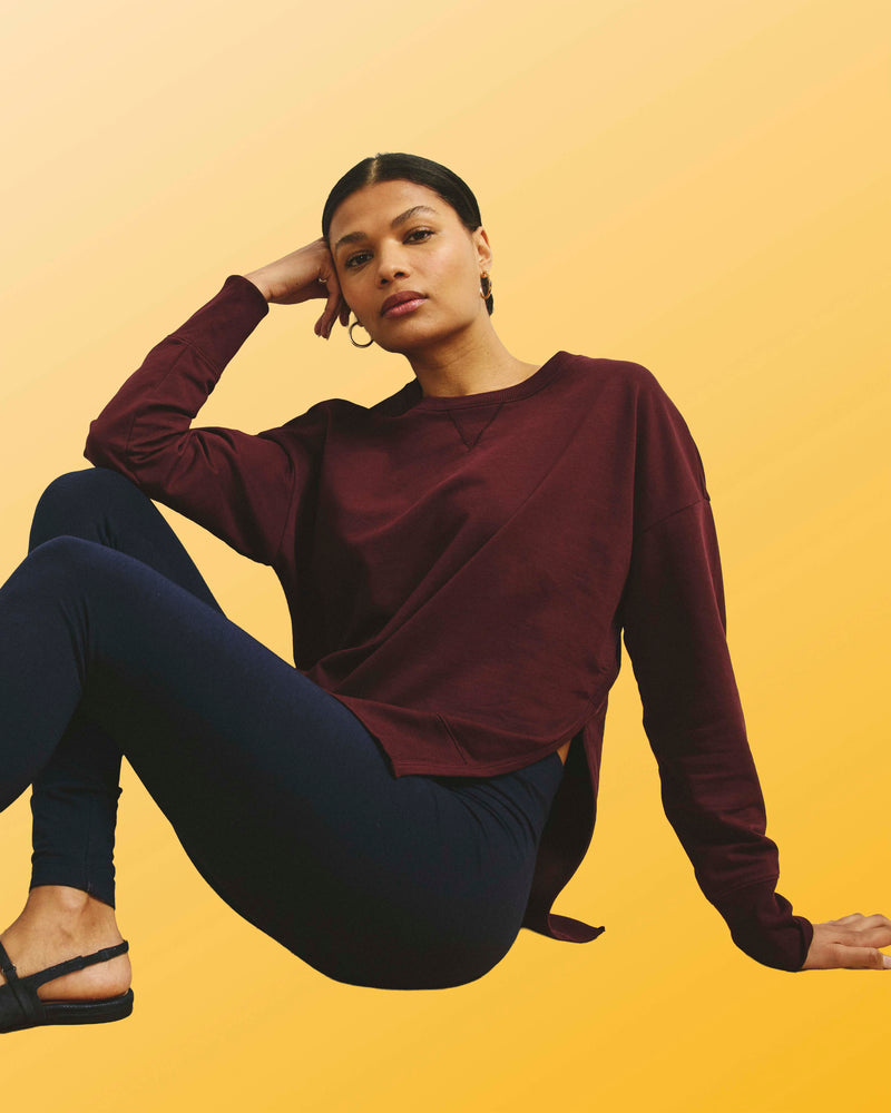 Fiona Side Slit Sweatshirt - Black Cherry | Plus Size & Straight Size Women's Fashion | Universal Standard