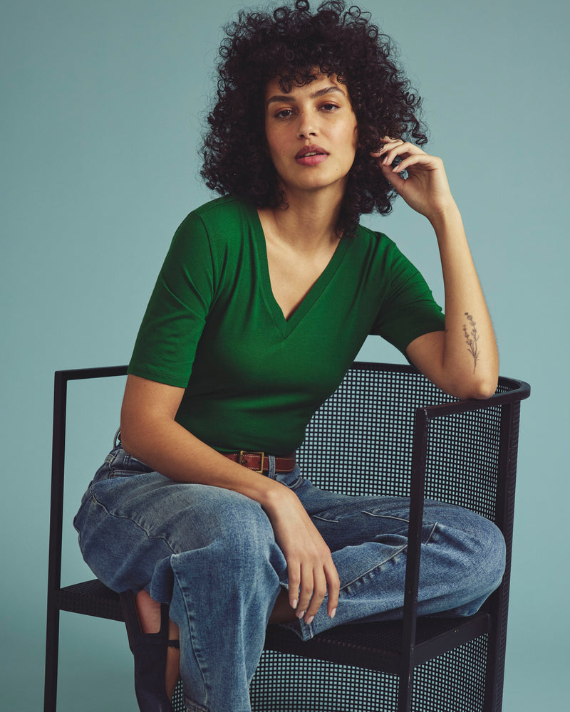 Maia Stovepipe Sleeve V Neck Tee - Green Park | Plus Size & Straight Size Women's Fashion | Universal Standard