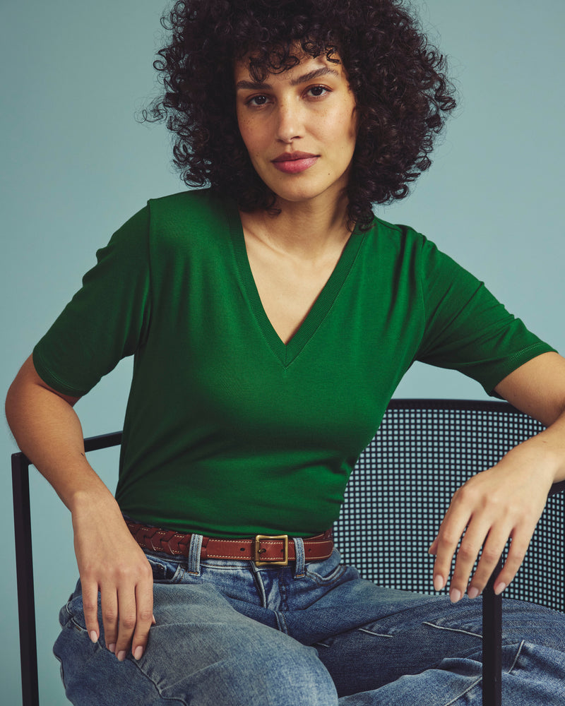 Maia Stovepipe Sleeve V Neck Tee - Green Park | Plus Size & Straight Size Women's Fashion | Universal Standard