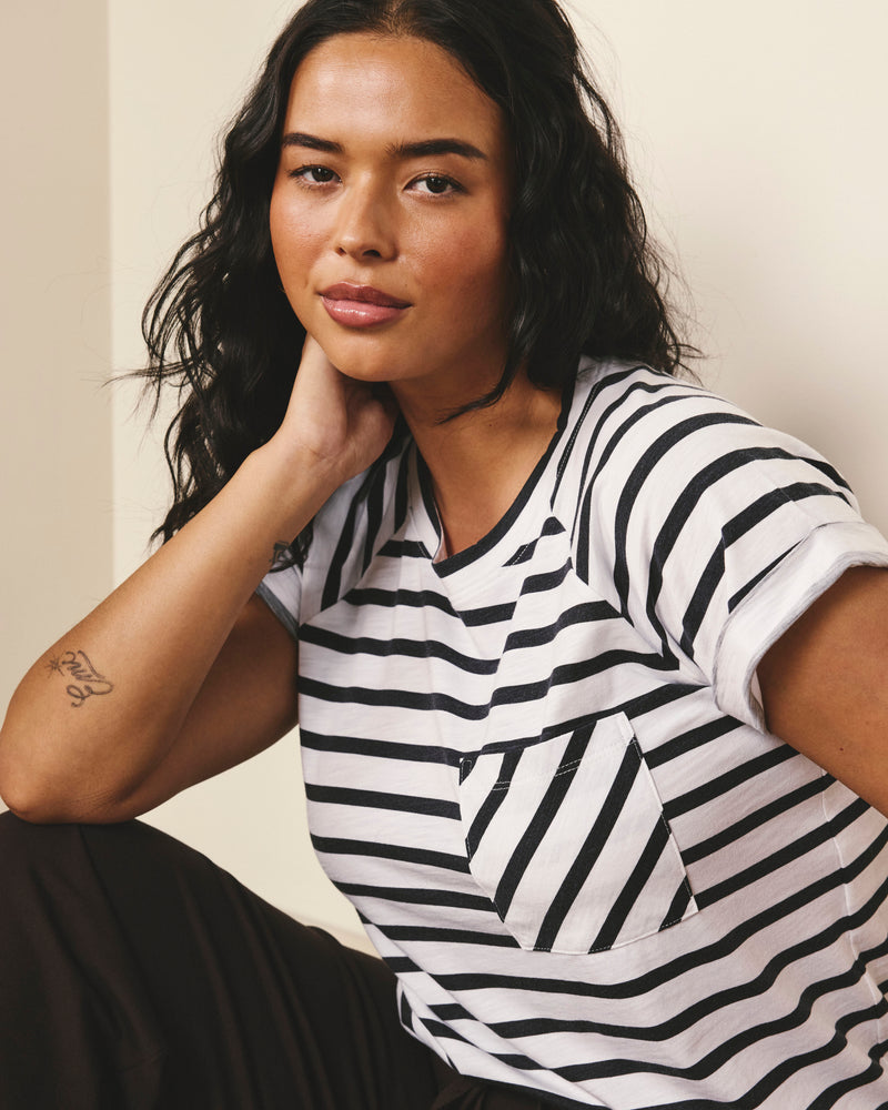 Woman wearing Light-As-Air Boy Tee - Zen Stripe from Universal Standard