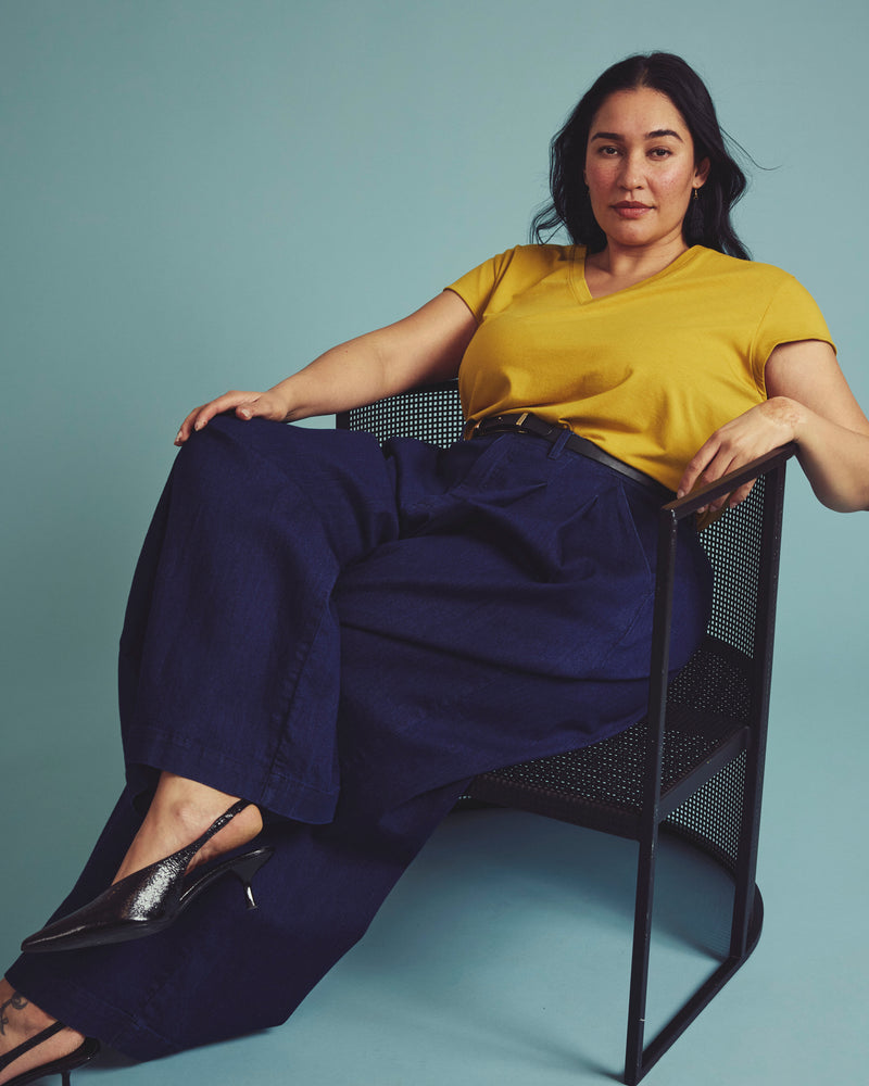 Ashley V Neck Cap Sleeve Tee - Yellow Ochre | Plus Size & Straight Size Women's Fashion | Universal Standard