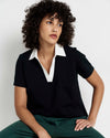 Varsity French Terry Polo Top - Black/White | Plus Size & Straight Size Women's Fashion | Universal Standard
