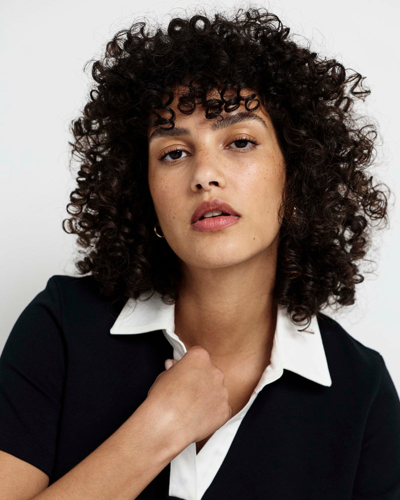 Varsity French Terry Polo Top - Black/White | Plus Size & Straight Size Women's Fashion | Universal Standard