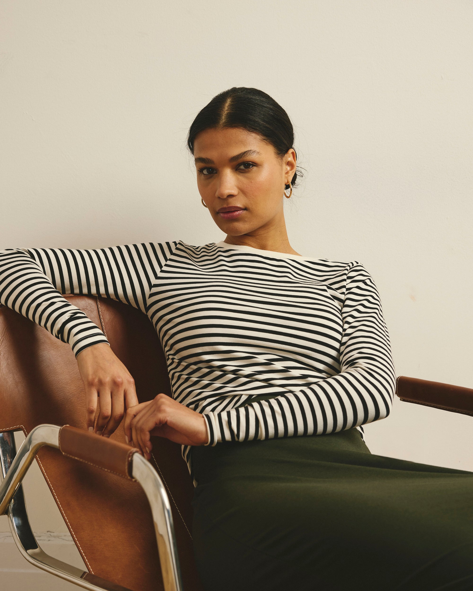 Long Sleeve Tee Rex - Ecru/Black Stripe | Plus Size & Straight Size Women's Fashion | Universal Standard