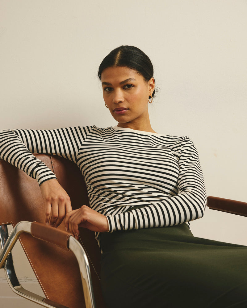 Long Sleeve Tee Rex - Ecru/Black Stripe | Plus Size & Straight Size Women's Fashion | Universal Standard