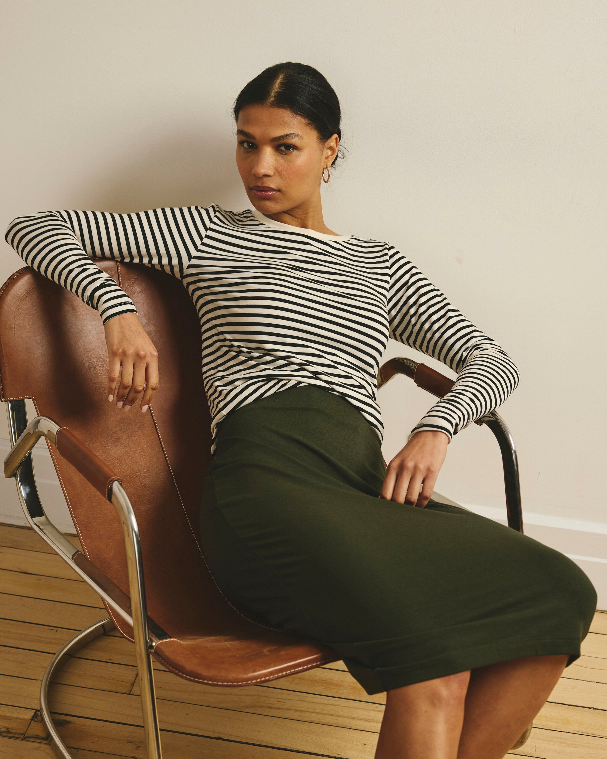 Long Sleeve Tee Rex - Ecru/Black Stripe | Plus Size & Straight Size Women's Fashion | Universal Standard