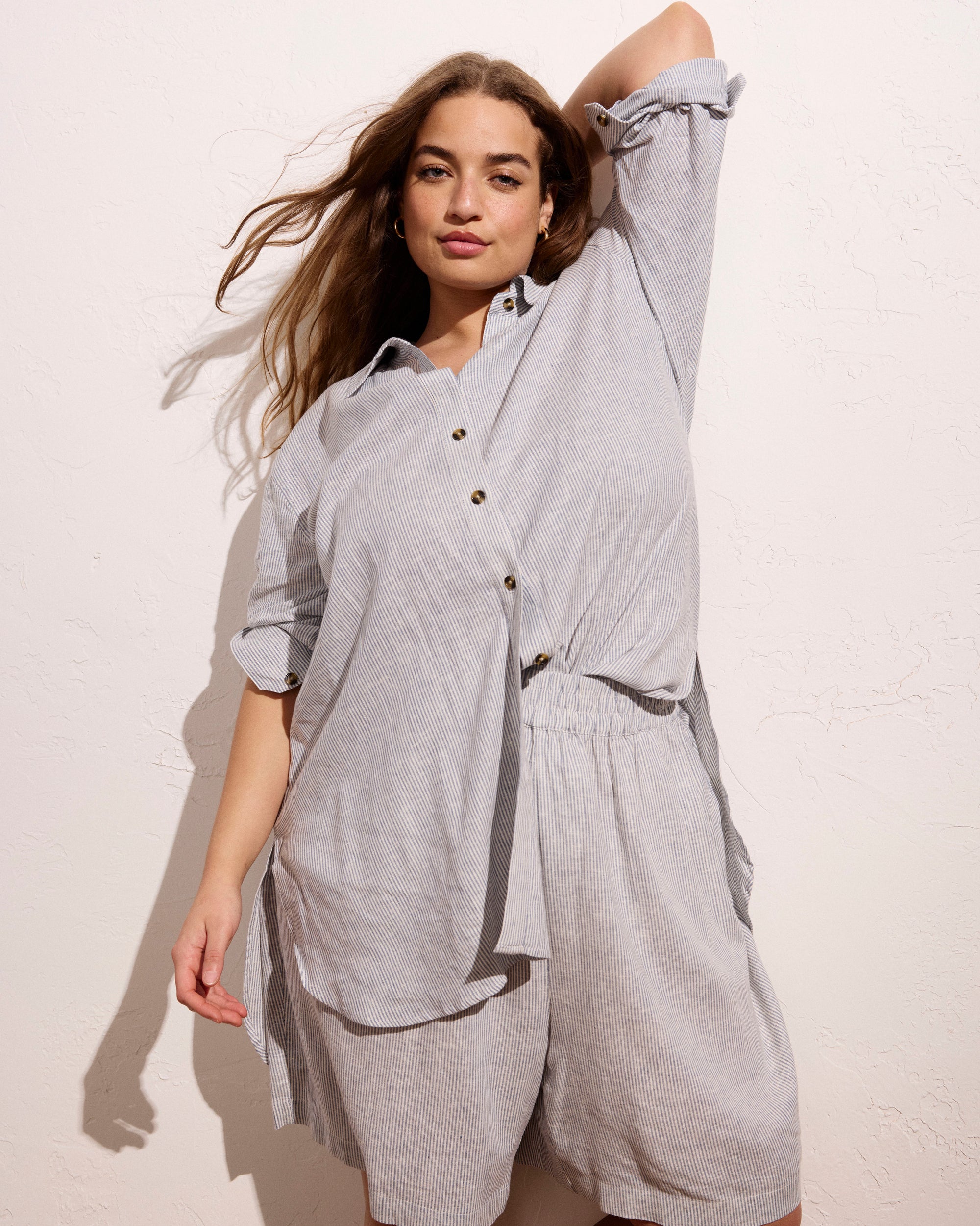 Dawn Linen Blend Hi Low Tunic - Beach Stripe | Plus Size & Straight Size Women's Fashion | Universal Standard