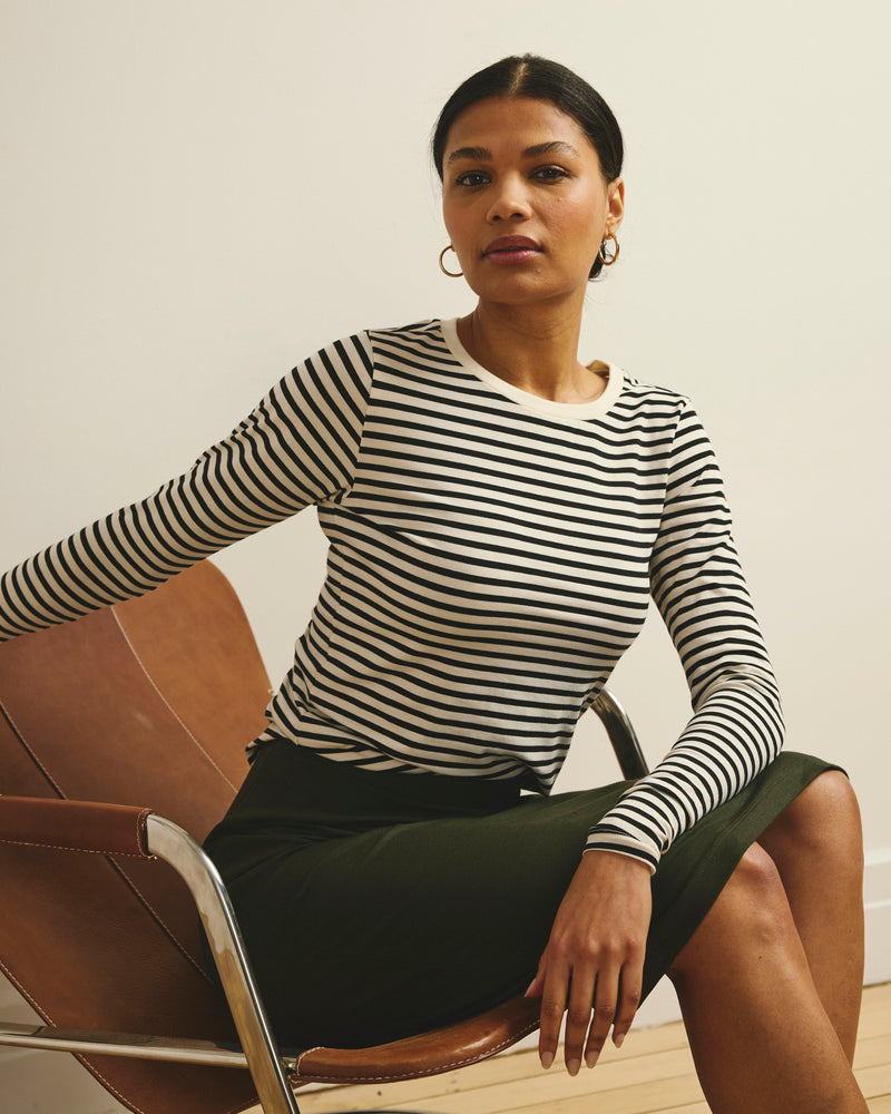 Long Sleeve Tee Rex - Ecru/Black Stripe | Plus Size & Straight Size Women's Fashion | Universal Standard