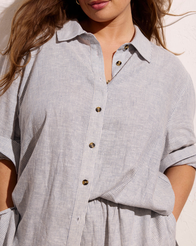 Dawn Linen Hi Low Tunic - Beach Stripe | Plus Size & Straight Size Women's Fashion | Universal Standard