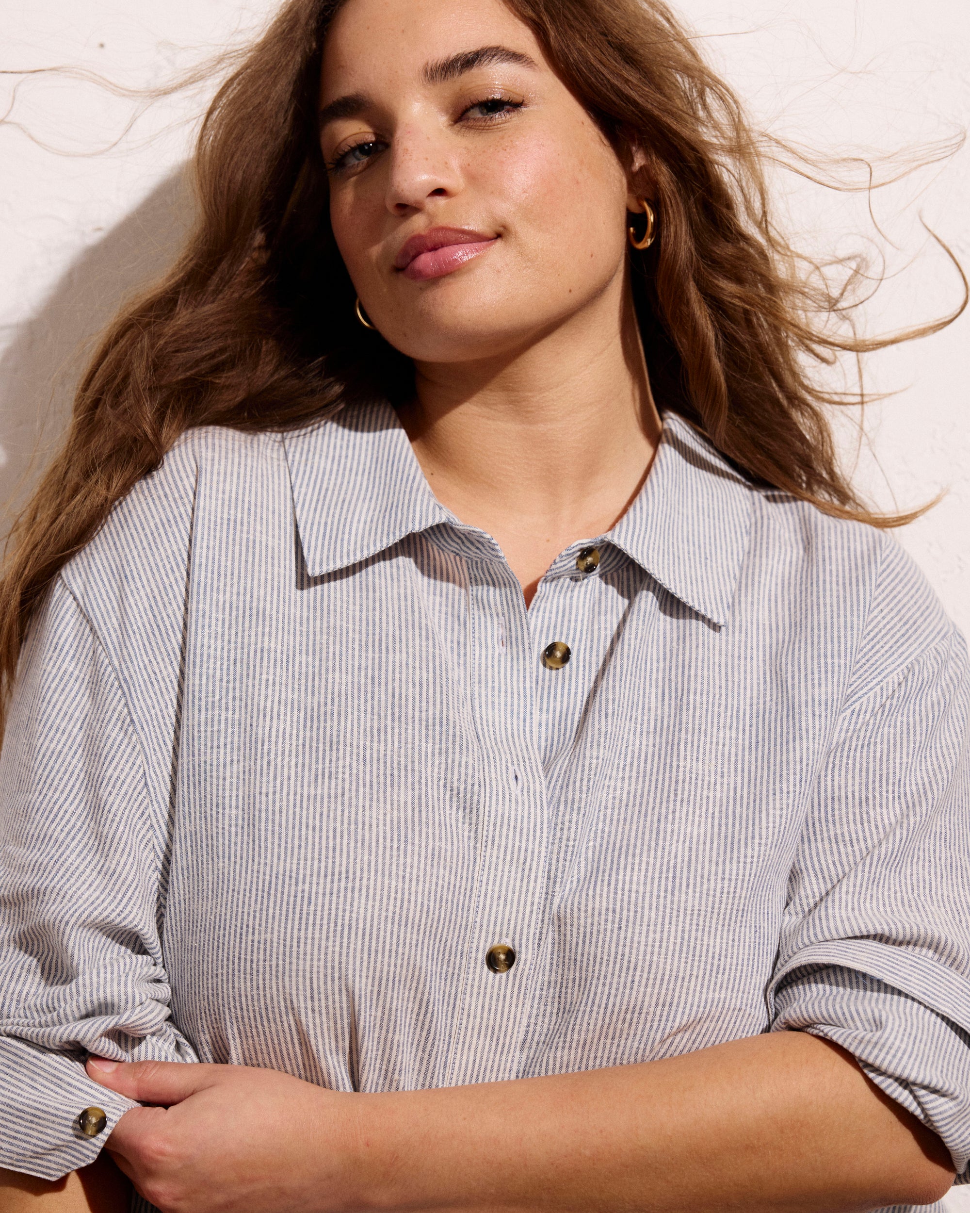 Dawn Linen Blend Hi Low Tunic - Beach Stripe | Plus Size & Straight Size Women's Fashion | Universal Standard