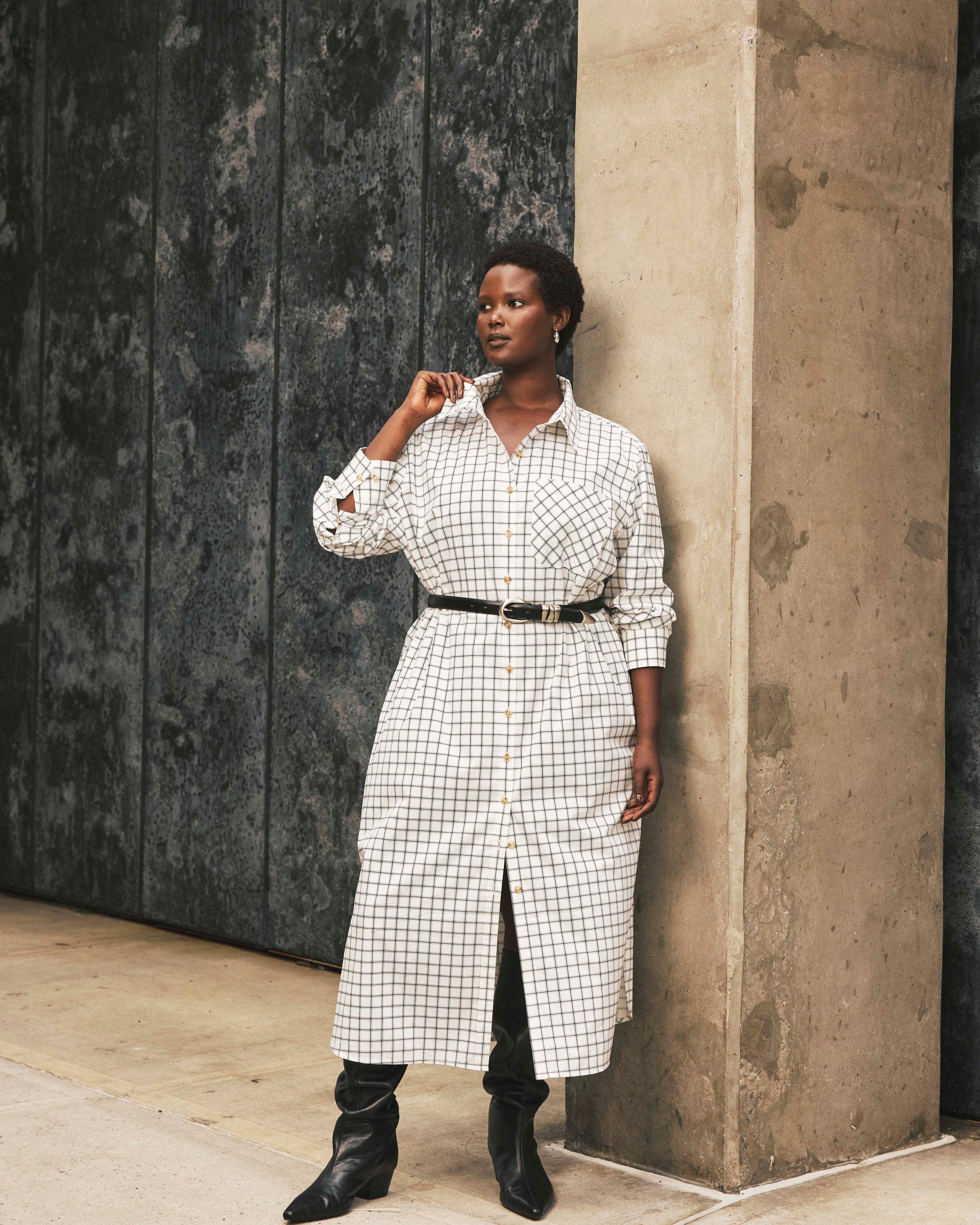 Odeon Stretch Poplin Shirtdress - White Windowpane Check | Plus Size & Straight Size Women's Fashion | Universal Standard