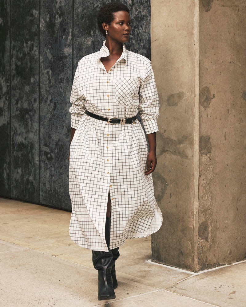 Odeon Stretch Poplin Shirtdress - White Windowpane Check | Plus Size & Straight Size Women's Fashion | Universal Standard