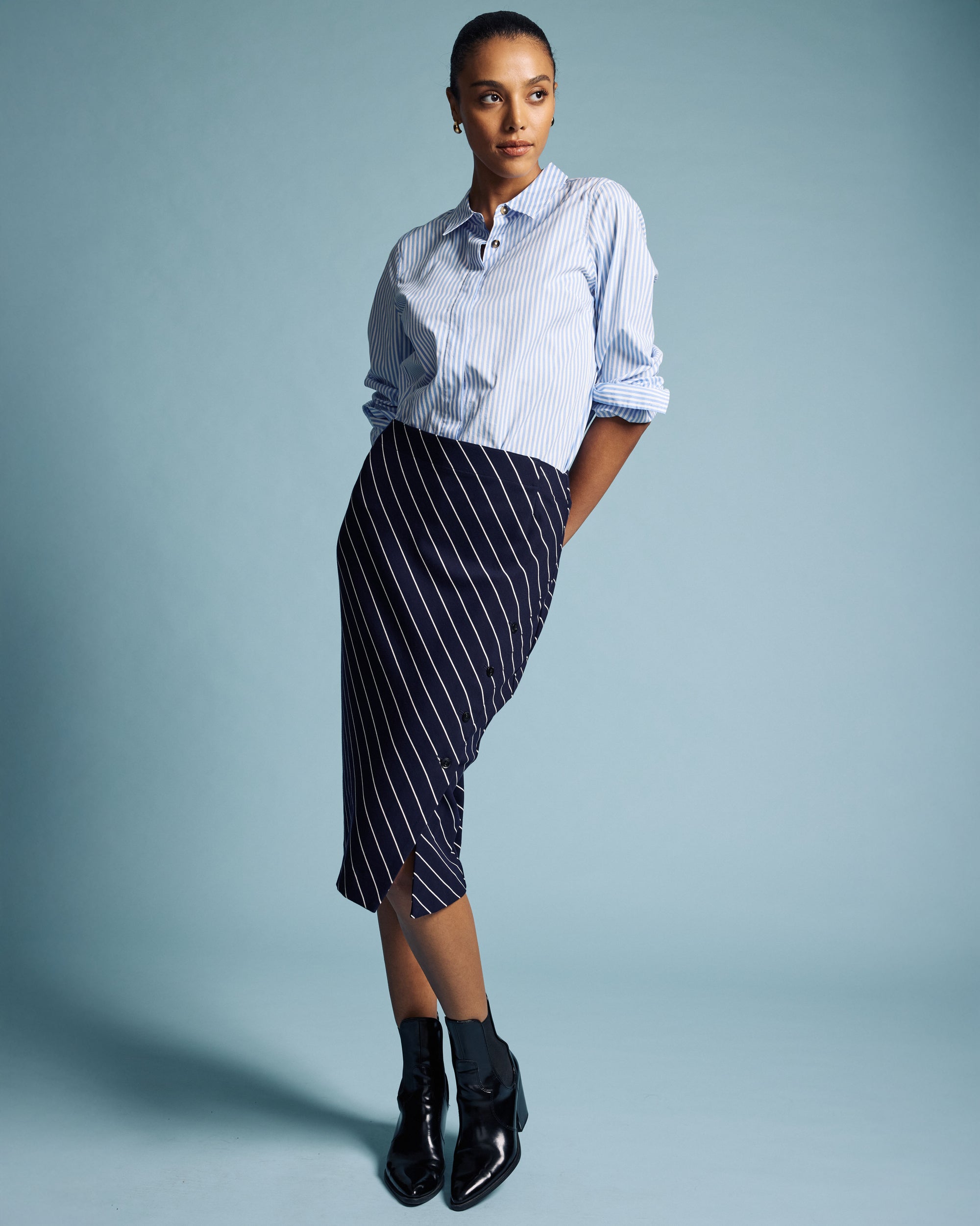 Anya Ponte Skirt - Navy Pinstripe