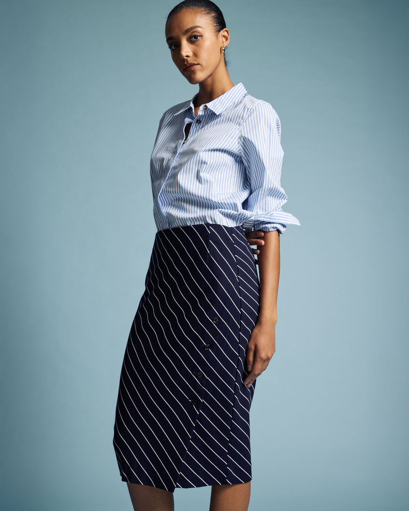 Anya Ponte Skirt - Navy Pinstripe