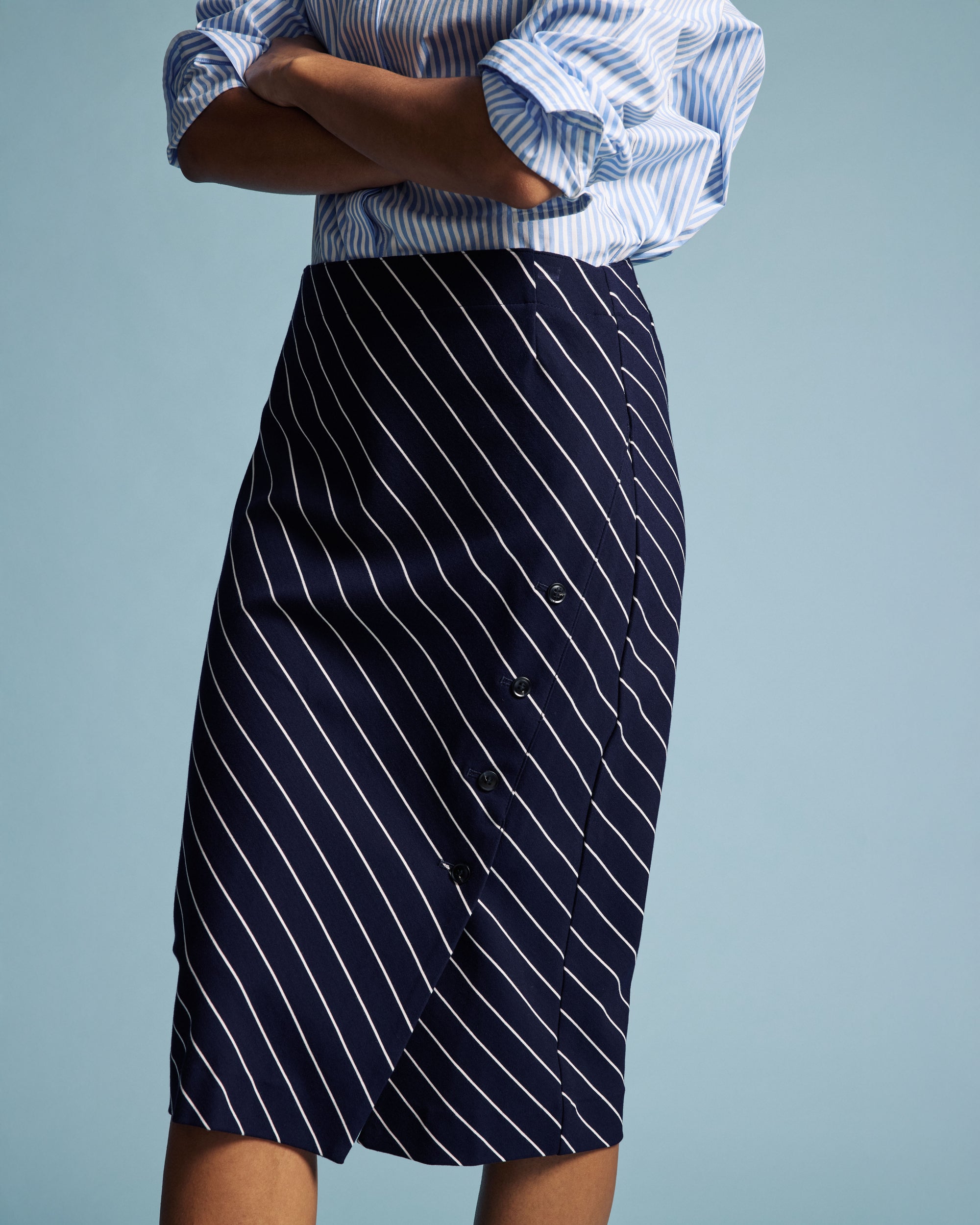 Anya Ponte Skirt - Navy Pinstripe