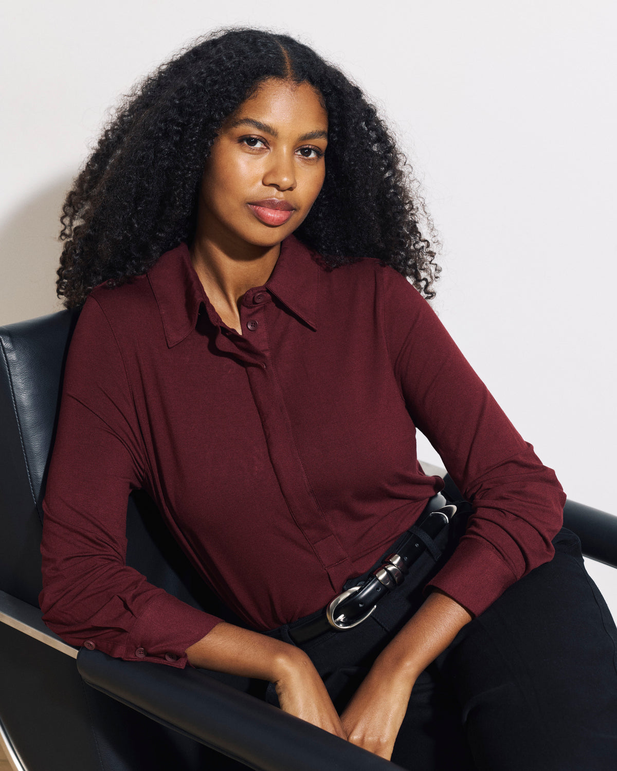 Elbe Popover Liquid Jersey Shirt Classic Fit - Deep Red | Plus Size & Straight Size Women's Fashion | Universal Standard