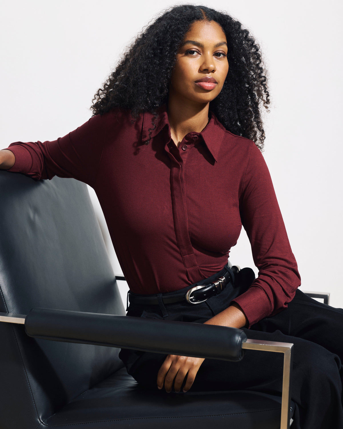 Elbe Popover Liquid Jersey Shirt Classic Fit - Deep Red | Plus Size & Straight Size Women's Fashion | Universal Standard