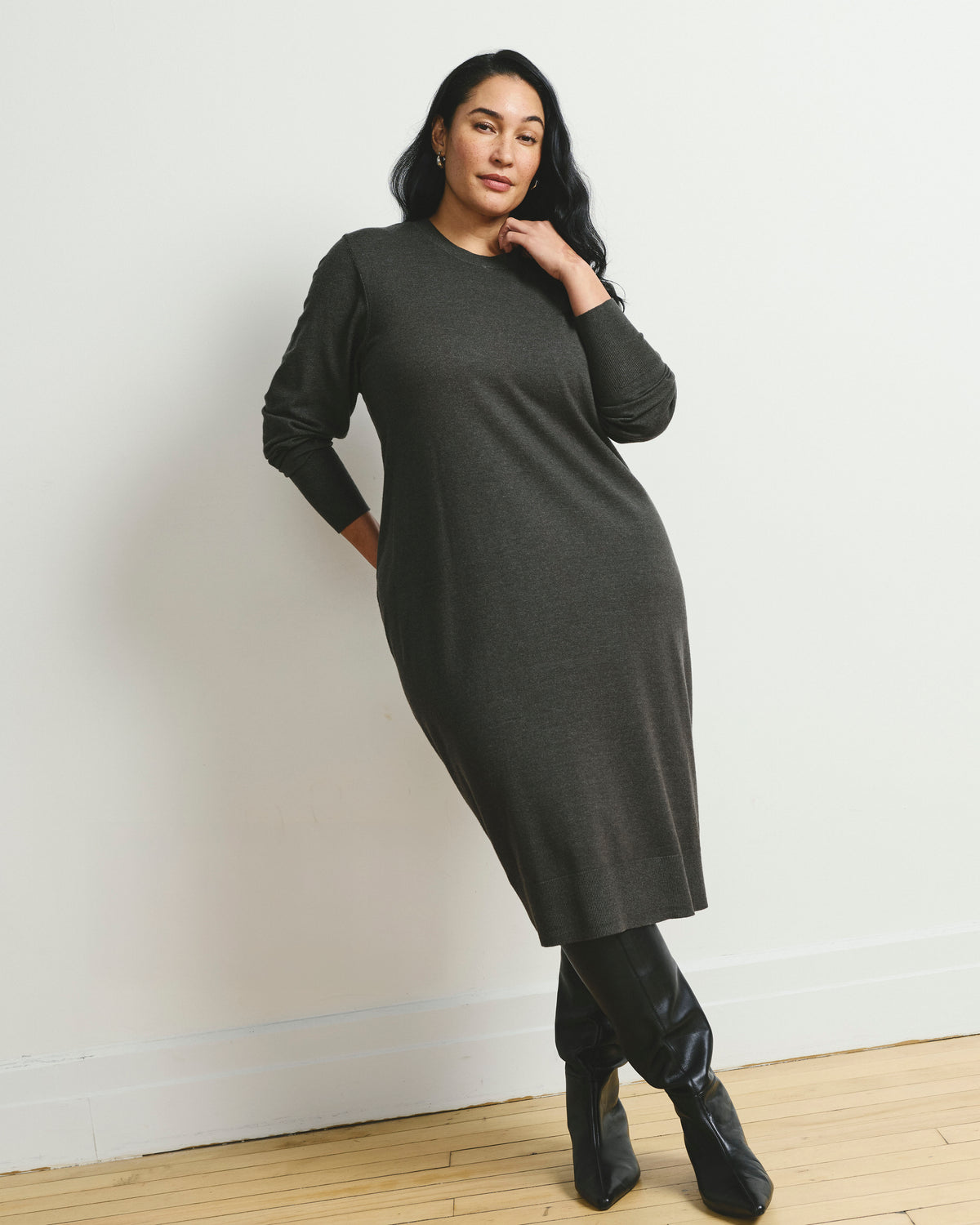 Savvy Fine Knit Everyday Sweater Dress - Dark Gray