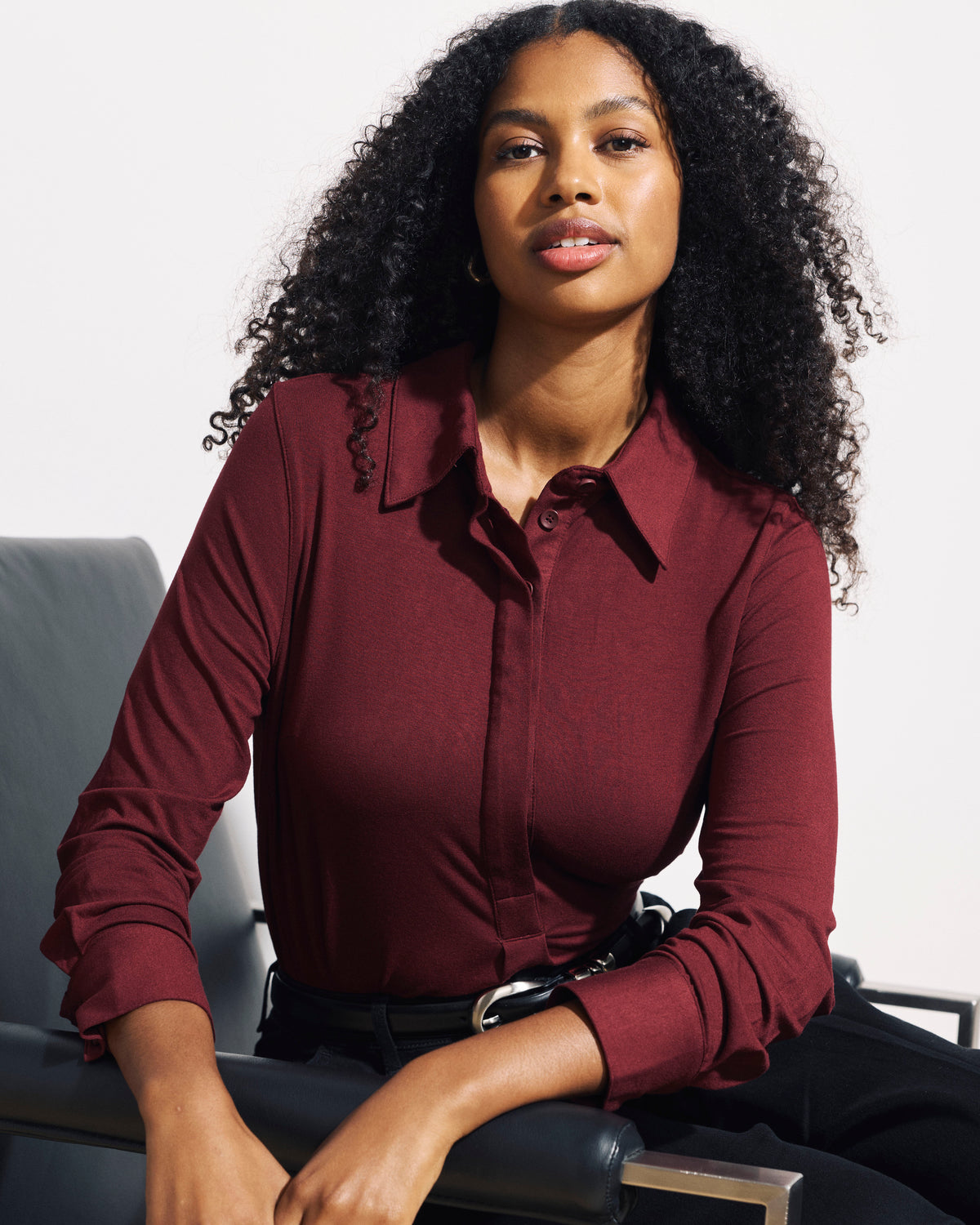 Elbe Popover Liquid Jersey Shirt Classic Fit - Deep Red | Plus Size & Straight Size Women's Fashion | Universal Standard
