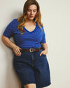 Classic V-Neck Ribbed Tee - Bright Blue/White Microstripe | Plus Size & Straight Size Women's Fashion | Universal Standard