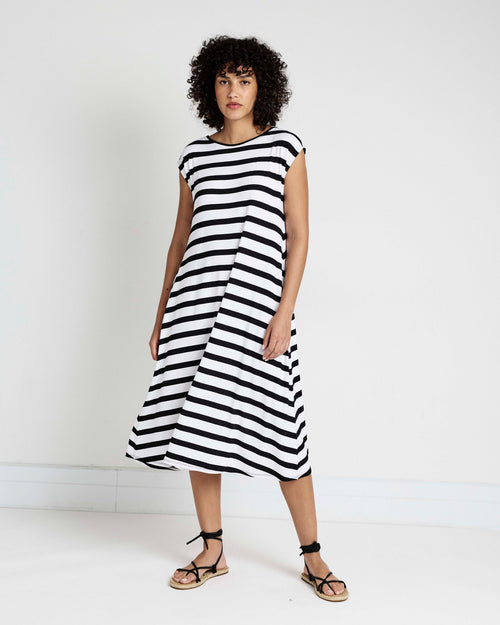 Capri Divine Jersey Flared Dress - Black/White Stripe | Plus Size & Straight Size Women's Fashion | Universal Standard
