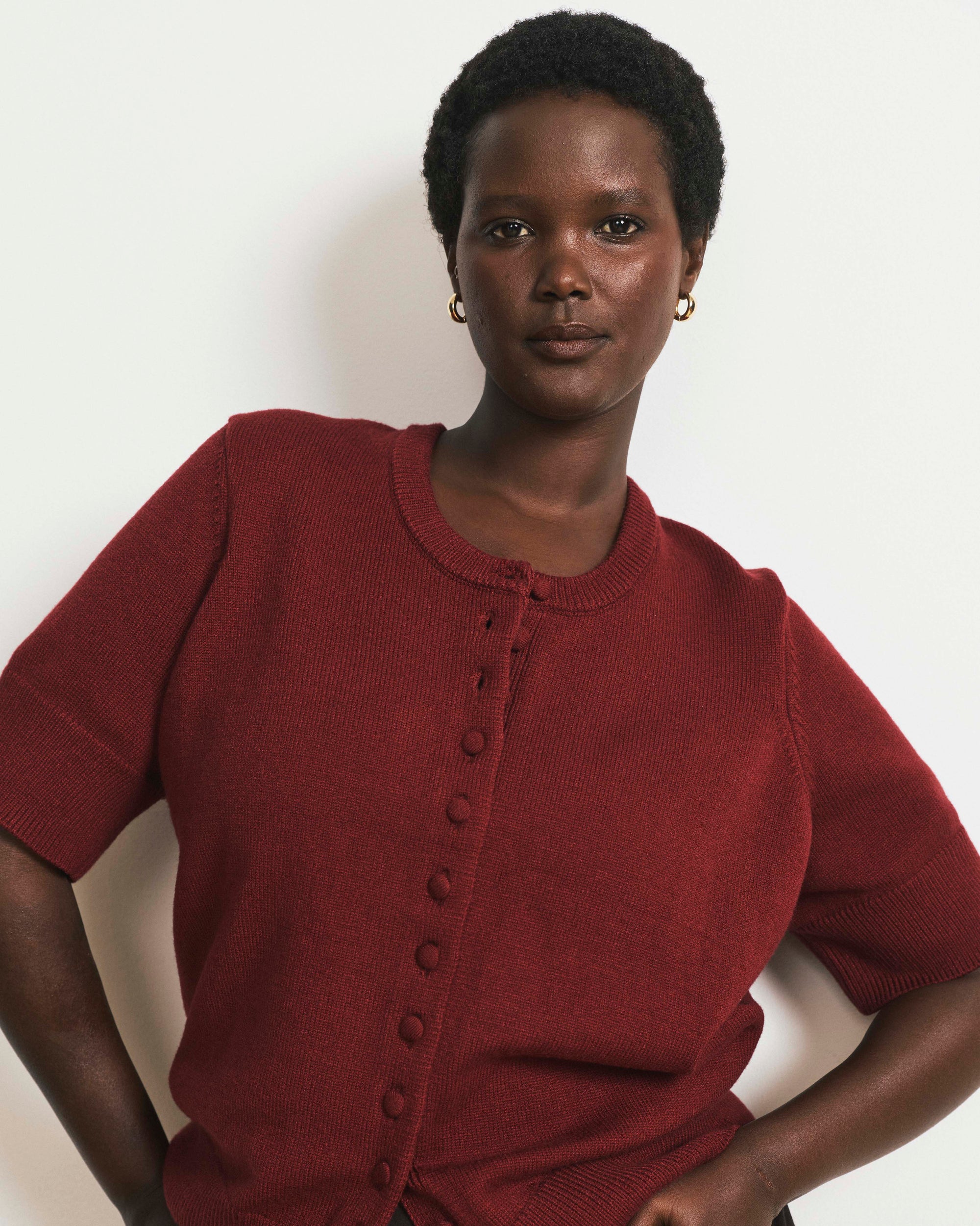 Soft Spun Short Sleeve Cardigan - Deep Red | Plus Size & Straight Size Women's Fashion | Universal Standard