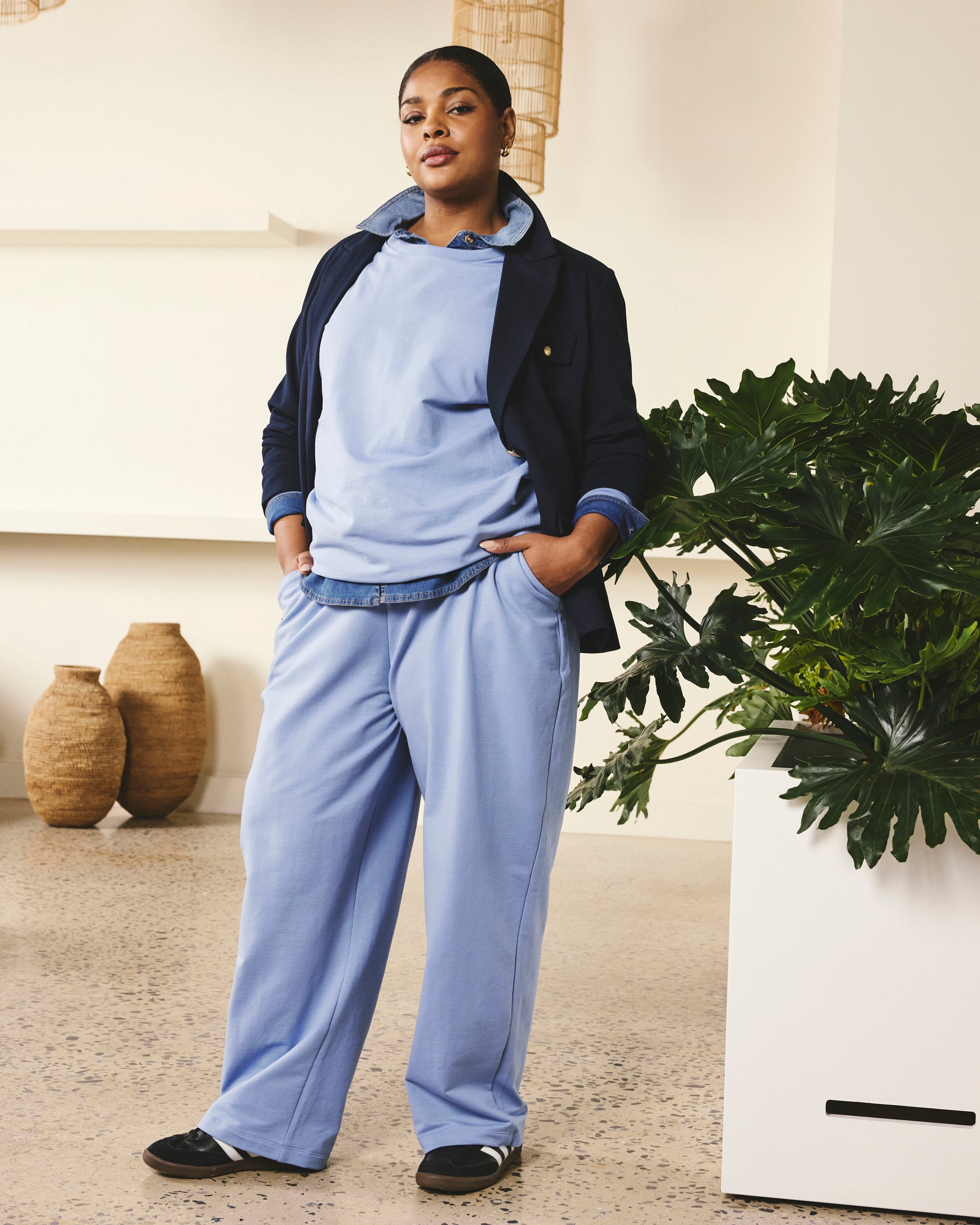 Woman wearing Lauren Classic Sweatshirt - Graceful Blue from Universal Standard