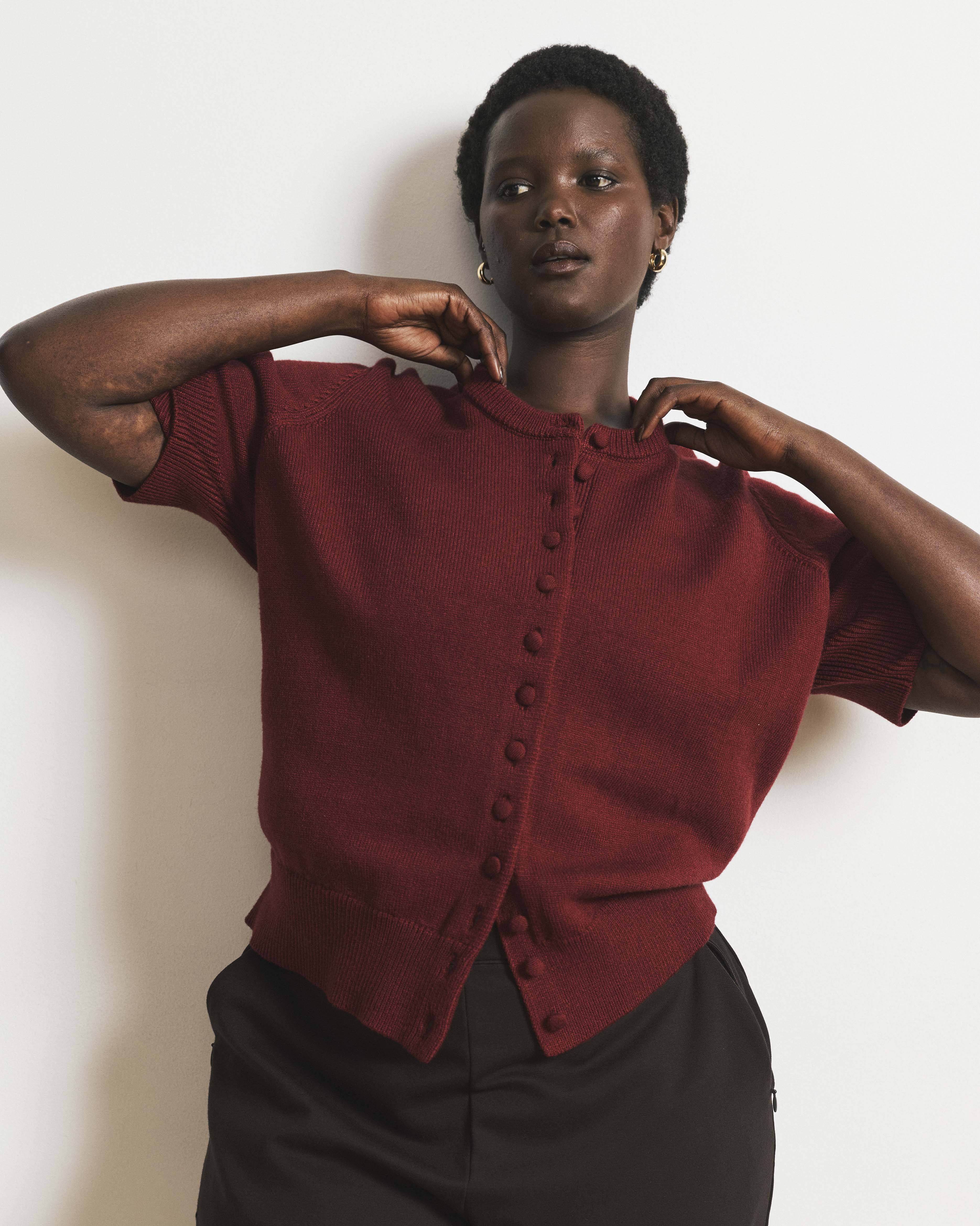 Soft Spun Short Sleeve Cardigan - Deep Red | Plus Size & Straight Size Women's Fashion | Universal Standard